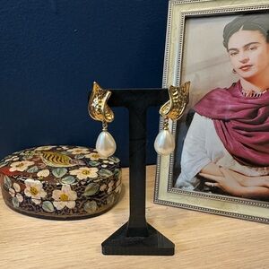 Givenchy Vintage Gold-Plated Clip-On Earrings with Faux Pearl Drops